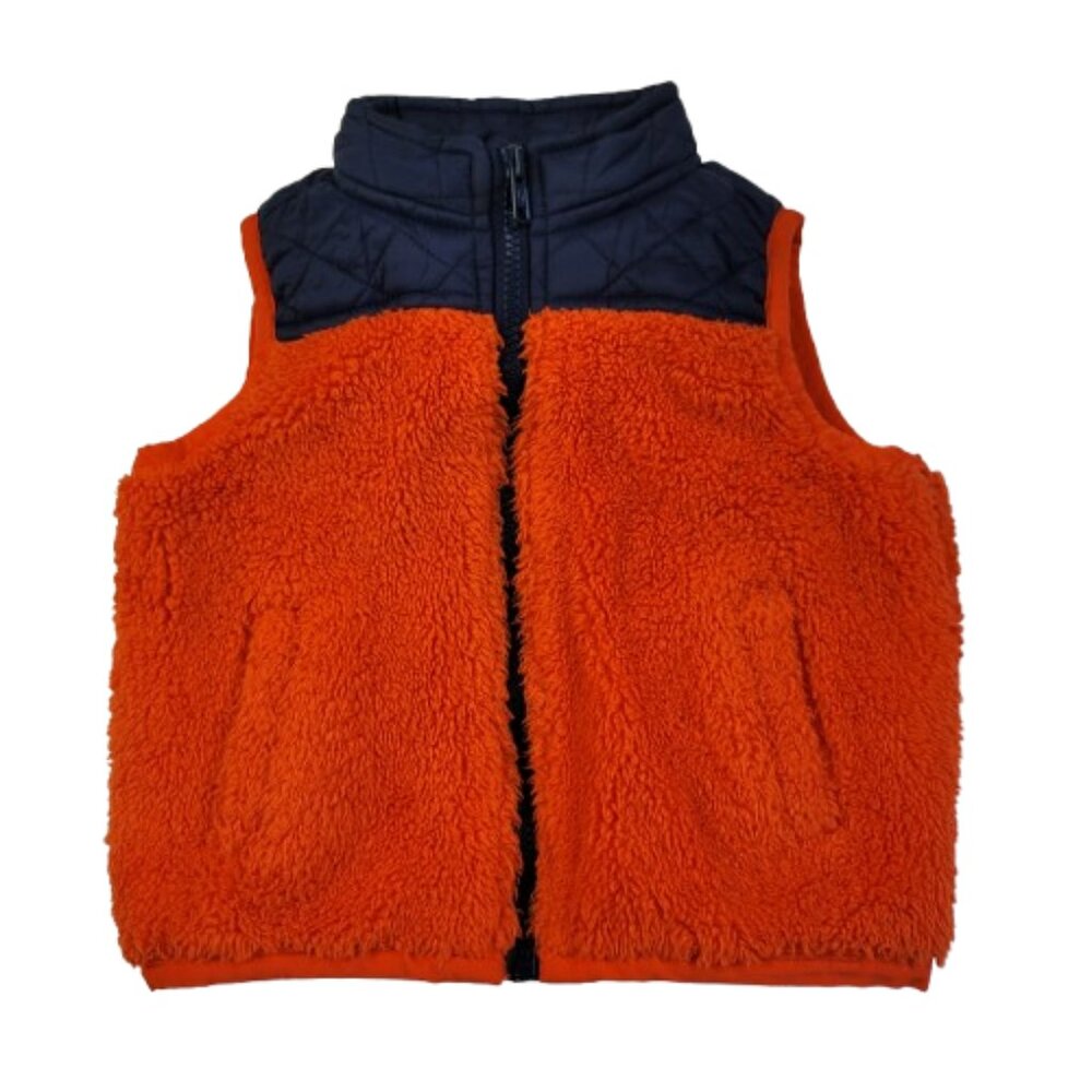 Janie and Jack Boys Sherpa Fleece Zip Vest orange Navy 18-24M